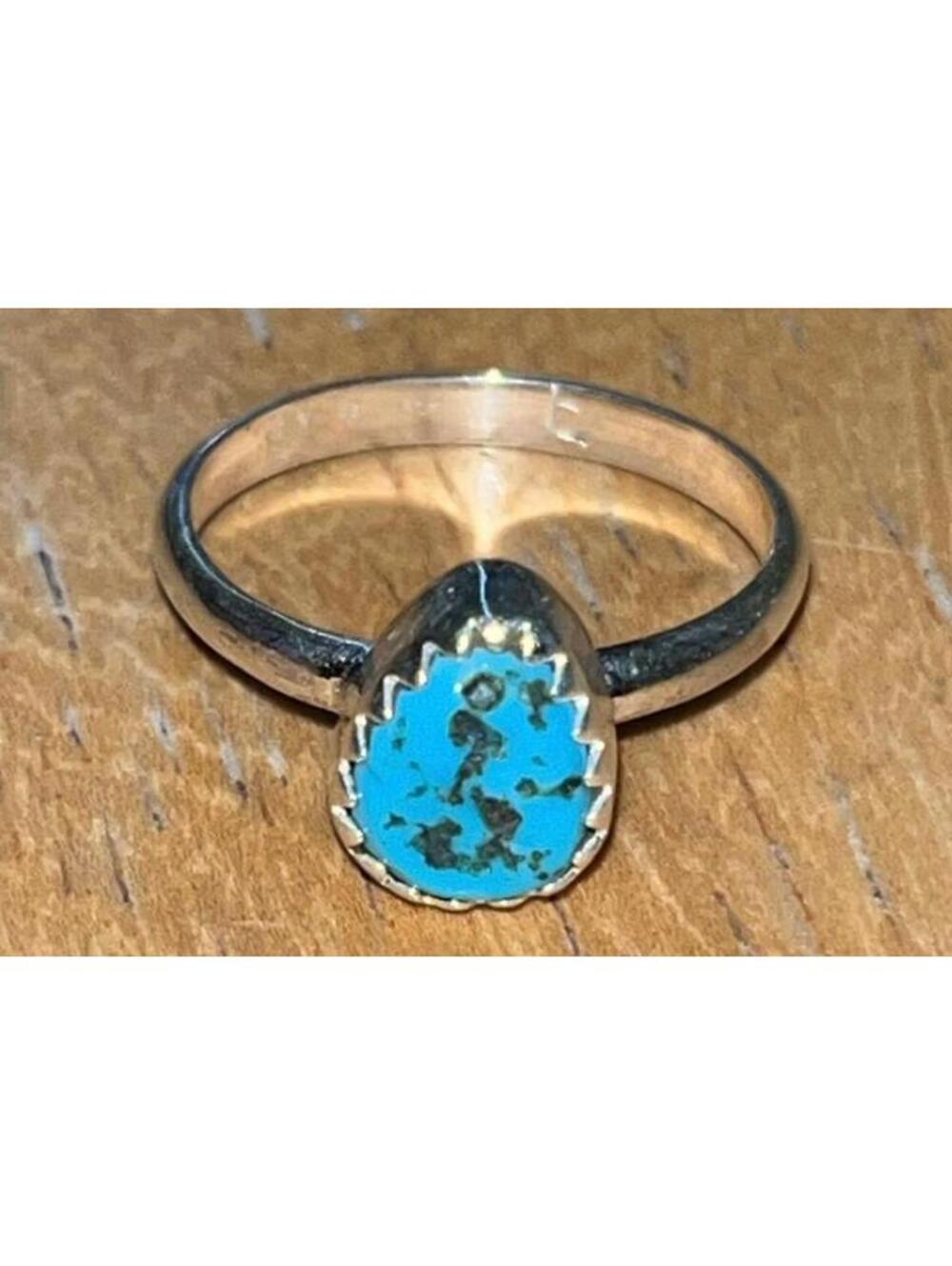 Navajo sterling silver turquoise traditional ring size 3.5 -Ella Cowboy